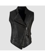 Women's Black Punk Biker Real Sheepskin Leather Vest by SCIN