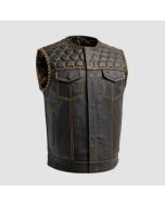 Hornet Men's Club Style Leather Vest - Gold