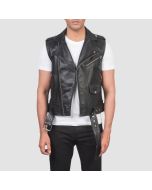 Sullivan Black Leather Biker Vest