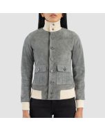 Leather Grey Suede Bomber Jacket