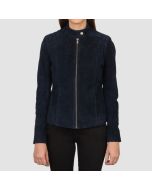 Kelsee Navy Blue Suede Biker Jacket