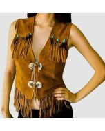 Women Native American Suede Leather Fashion Vest