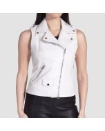 Women’s White Leather Biker Vest
