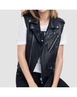 Womens Black Biker Leather Vest