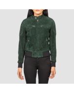 Green Suede Bomber Jacket